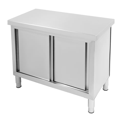 GroßEr Arbeitsbereich Gastronomie Gastro Edelstahltisch Arbeitstisch KüChentisch Zerlegetisch Tisch SchiebetüRen Kommerzieller KüChen Schrank Edelstahl Mit TüRen Zwischenbord Aufkantung Silber