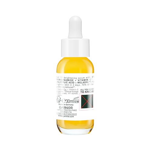 Garnier Vitamin C Aufhellendes Serum gegen Pigmentflecken, Gesichtsserum mit 4 Prozent Vitamin C, Niacinamid, Salicylsäure und Melasyl, für einen strahlenden Teint, für alle Hauttypen, 1 x 30 ml