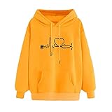 GFGHH Damen Pullover Hoodie V-Ausschnitt Kapuzenpullover Langarm Sweatshirt mit Kapuze Lose Casual Oberteil Tops Lässiger Herbst Winter Basic Langarmshirt Frau Tunika Bluse Oberteile Liebesdruck Tops