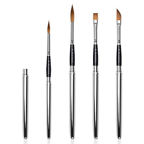 Sable Travel Watercolor Brushes, 4Pcs Professional Kolinsky Watercolor Paint Brushes For Artists - Pointed Rounds Dagger Flat For Watercolor Acrylics Inks Gouache Painting #TOP1