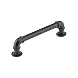 Rok 5 Pack Matte Black Industrial Pipe Style Kitchen Cabinet Pulls - 5-1/32' (128mm) Center, 6 Inch Length - Farmhouse Hardware Handle P9022128MB