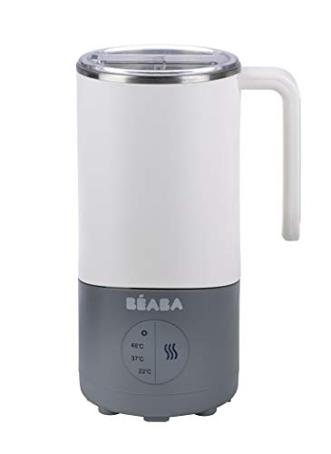 Béaba Milk Prep, máquina para hacer biberones y bebidas con leche, calentamiento rápido, leche en polvo, leche materna, leche de crecimiento, chocolate con leche, para bebés y niños, blanco y gris