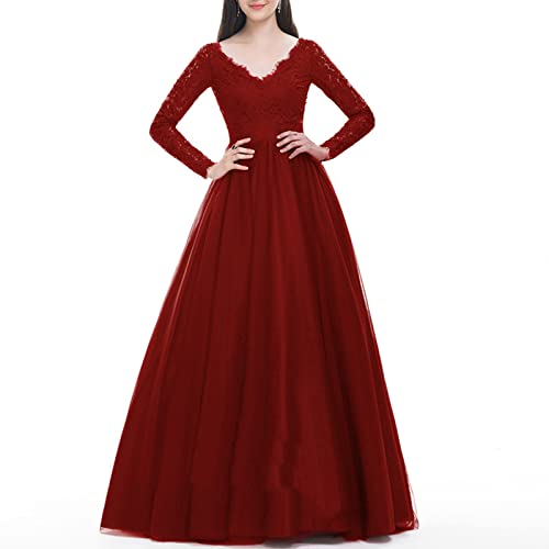 Dyhxuan Abendkleid Damen Lang Elegant Spitze Cocktailkleid Einfarbige...