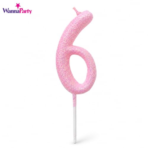 Image of Wanna Party Glitter Designer Pink Number 6 Birthday Candle, Numerical Cake Candle for 6th Birthday, Cake Cutting, Party Decoration & Celebration Supplies - 1PC