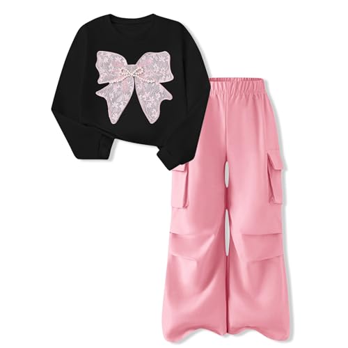 Image of Girls Clothes 2 Piece Cute Butterfly Sweatshirt & Flared Pants /Cargo Pants Winter Outfits for Teen Girls 7-14Y