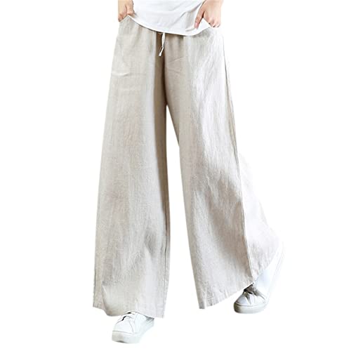 Generic Women's Cotton Linen Pants 2024 Summer High Waist Palazzo Pants Casual Loose Wide Leg Pants Trousers with Pockets