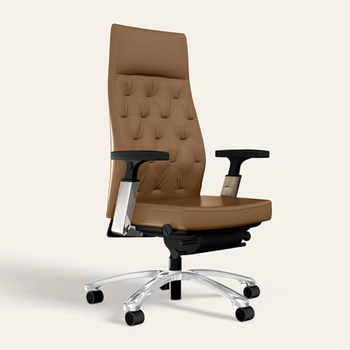 Image of Interio by Godrej Posture Perfect High Back Leather Executive Ergonomic Revolving Chair - Tan Color, 1 Year Warranty, Adjustable Armrest and Height