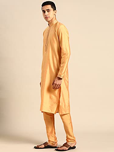 Image of Rajubhai Hargovindas Men's Banarasi Cotton Silk Thread Work Kurta Set With Churidar