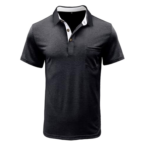 Image of Men's Short Sleeve Polo Shirts Buttons Collared T Shirts with Pocket