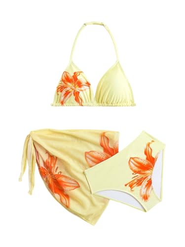 Image of SHENHE Girl's 3 Piece Swimsuits Cute Halter Triangle Bikini Bathing Suit with Beach Cover Up