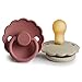 FRIGG Daisy Natural Rubber Baby Pacifier | Made in Denmark | BPA-Free (Powder Blush/Cream, 0-6 Months) 2-Pack
