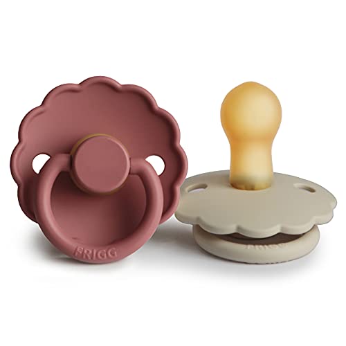 Image of FRIGG Daisy Natural Rubber Baby Pacifier | Made in Denmark | BPA-Free (Powder Blush/Cream, 0-6 Months) 2-Pack