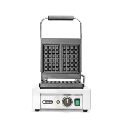 HENDI Waffeleisen 'Liège', Zwei 4x6 Quadrat-Muster, mit Waffelgabel, Temperatur stufenlos regelbar, antihaftbeschichtete Platten aus Gusseisen, 230V, 1500W, 320x437x(H)251mm, Edelstahl