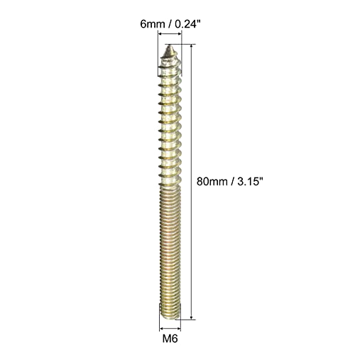 Image of uxcell M6x80mm Hanger Bolts, 120pcs Double Ended Thread Dowel Screws for Wood Furniture Connecting