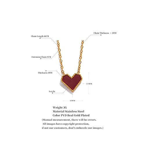 Red Acrylic Heart Pendant Stainless Steel Romantic Necklace For Women Exquisite Trendy Jewelry 18K Pvd Plated #TOP2
