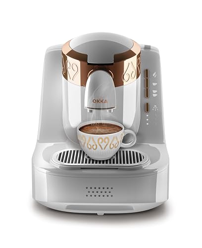 Arzum Okka Türkischer Kaffeemaschine, Vollautomatisch, 3 Tassen Größen, Selbstreinigungsfunktion, 950 ml Wassertank, Überschutzsensor, Kompaktes Design, Weiß