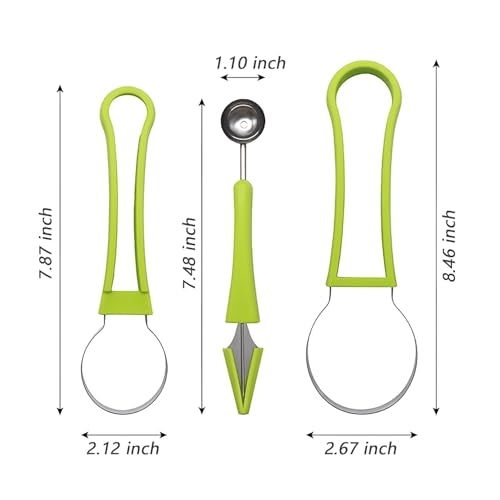 Image of 4-in-1 Melon Baller Scoop Set - Stainless Steel Fruit Scooper, Carving Knife, Digging Spoon & Cutter Tool for DIY Fruit Salad, Ice Cream, Cake Decorating & Dessert Presentation