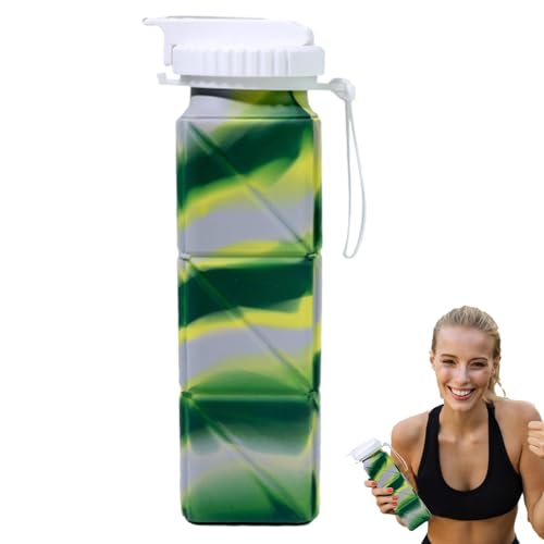 Copa de campamento plegable, taza de beber expandible | Botella de agua de silicona portátil,Copa plegable reutilizable con tapa para exteriores, senderismo, pesca, gimnasio, deporte