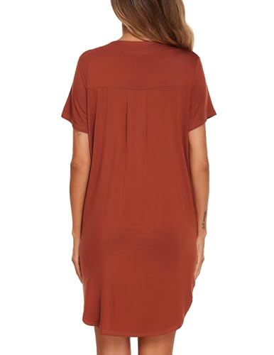 Image of Ekouaer Women V Neck Button Down Nightgown