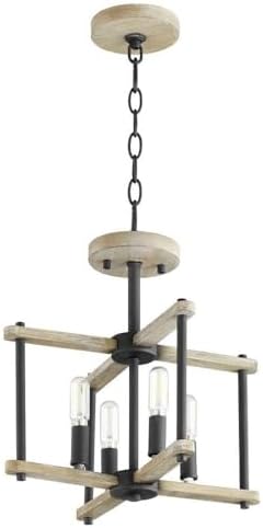Quorum International Silva 4-Light Semi-Flush Mount | Black and Weathered Oak Finish | Clear Glass | Modern Farmhouse Open-Frame Ceiling Light | Made of Steel and Glass | 14" W x 13.5" H | 3134-14-69