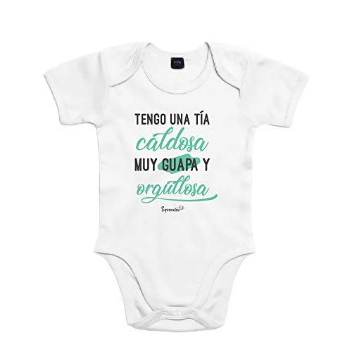 SUPERMOLON Body bebé algodón Tengo una tía caldosa 6 meses Blanco Manga corta SUPERMOLON Body bebé algodón Tengo una tía caldosa 6 meses Blanco Manga corta