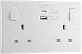 BG Electrical 822UAC Double Switched Fast Charging Power Socket with Type A and C USB Charging Ports, 13 A, White Moulded with Coloured Switch Tabs