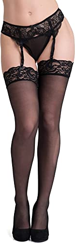 Bunny Bae Women's Silk Sexy Trendy Lace Garter Belt Stocking Kit Lingerie Long Socks | Pack of 1 Pair