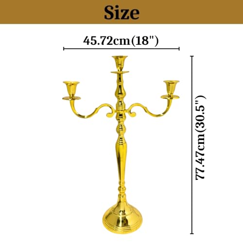Image of Decorative Aluminum Brass Gold Plated Three Arm Candle Holder Stand for Home & Hall Decore (18 inch * 7 inch * 30.5 inch)(Size:X-Large)
