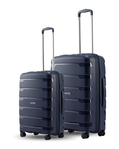 Image of SNITCH Layer 2Pc Set Blue Polypropylene Hard Travel Suitcase - Trolley Bag Set of 2 & Luggage with 8 Wheels, Premium Lock, Wet & Dry Pouch & Free Shoe Bag