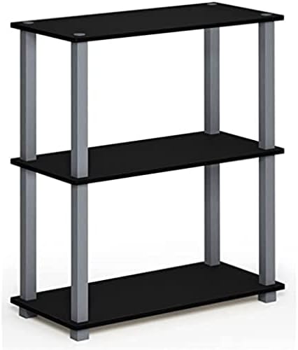 Furinno Turn-S-Tube 3-Tier Compact Multipurpose Shelf Display Rack with Square Tube, Black/Grey