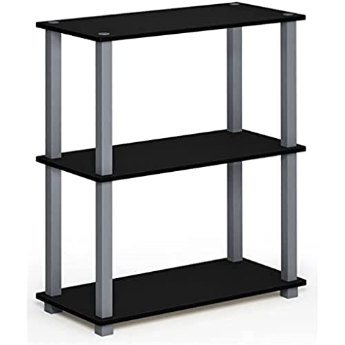Furinno Turn-S-Tube 3-Tier Compact Multipurpose Shelf Display Rack With Square Tube, Black/Grey #TOP30