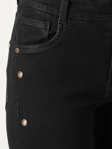 Image of Miss Chase Women's Skinny High Rise Cropped Length Fringe Detailing Stretchable Denim Jeans