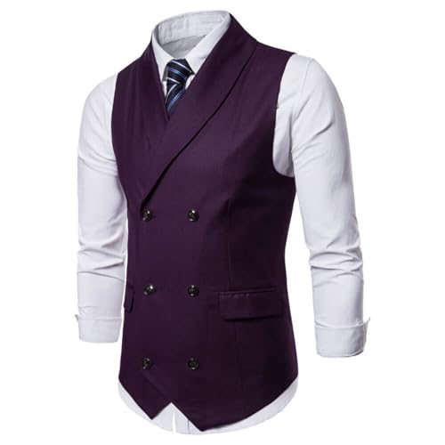 Men's Vest Solid Color Double Button Lapel Wedding Banquet Business Office Casual Suit Vest3