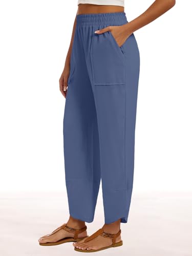 Womens Baggy Wide Leg Pants Casual Elastic Waisted Lounge Pants Palazzo Harem Pants Trousers with Pockets4