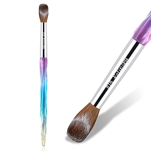 100% Pure Kolinsky Nail Art Brushes Acrylic Nail Brush Size 14 Nail Brushes for Acrylic Application Oval Crimped Shaped Paint Brushes Crystal Handle Professional Nail Brush for Home Nail DIY