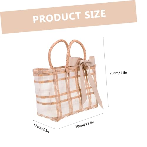 Beaupretty Waterproof Woven Beach Bag for Women Casual Khaki Tote for Summer Travel Portable Storage Random Color2