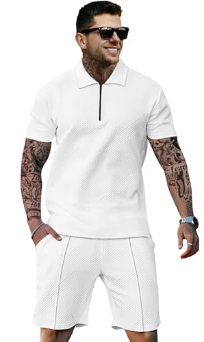 Mens Track Suits 2 Piece Sets Short Sleeve Sweatsuit Outfits 1/4 Zip Mens Athletic Jogging Outfits Summer Mens Outfits2