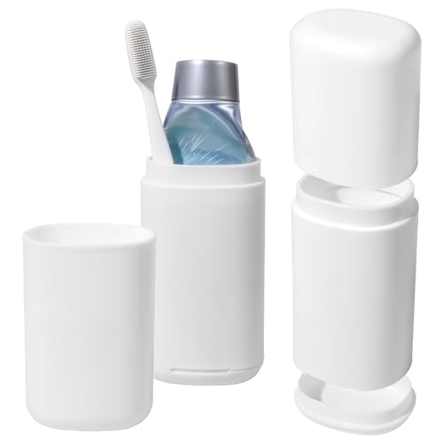 White Travel Toothbrush Case with Cup, Travel Toothbrush Holder Portable Compact Toothpaste Cover Container Toothbrushs Holder with Mouthwash Cup Detachable Bottom Holders for Traveling School Home