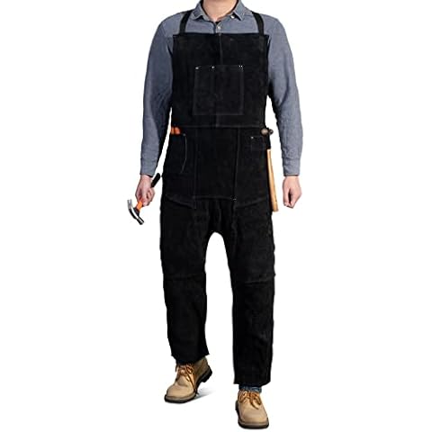 Leather Welding Apron Split Leg for Men and Women,Heavy Duty Cowhide Leather Welding Pants-Forging Apron Black Cover