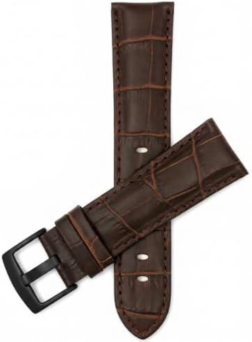 Mens Leather Watch Band for Citizen Eco-Drive Watches, Brown/Black 22mm