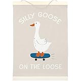 LKETW Silly Goose on The Loose Poster Hanger Frame 12x16 inch, Preppy Goose Wall Art for Girls College Dorm Living Room Bedroom, Funny Silly Goose Hanging Banner for Goose Lovers Decor