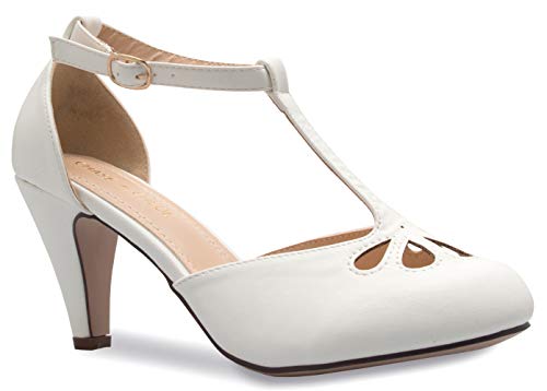 Olivia K Women's Low Heels Mary Jane Pumps - Adorable Vintage Shoes- Unique Round Toe Design with an Adjustable T Strap