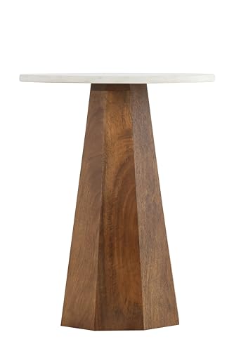 NAYA Natural Wood Side Table with White Marble Top –