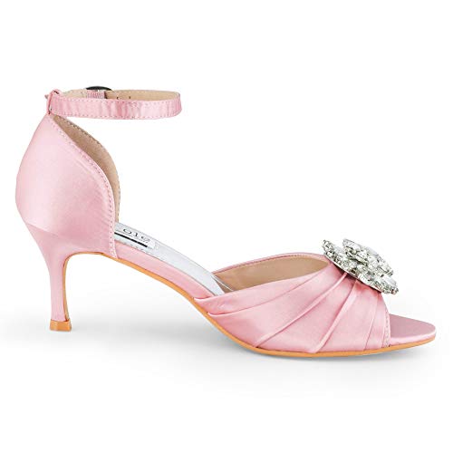 SheSole Women's Low Heel Wedding Sandals Dress Shoes Rhinestones Open Toe Pumps - Image 3