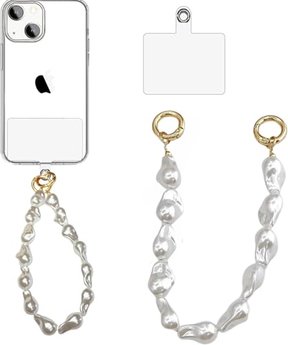 Image of Pearl Phone Charm Chain for Mobile, Cute Beaded Phone Lanyard Strap with Hanging Loop, Aesthetic Korean Style Mobile Accessory for Girls & Women Compatible with Android Phone & Smartphone