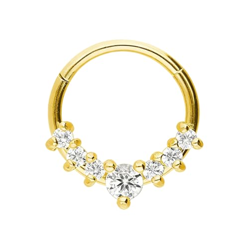 DIPZO Aro para Septum 16G, Joyería para Piercing Daith, Aro Clicker para Septum 8mm, Pendientes de Cartílago Helix Tragus en Acero Inoxidable, Dorado