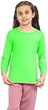 janisramone® Kids Casual T Shirts Top, Breathable Viscose Blend Boys Long Sleeve T-Shirt, Stylish Round Neck Girls School Tops, Stretchy Boys Girls Long Sleeve Top, Shirts Size 2-13 Years Neon Green
