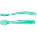 Chicco Cucchiaino Svezzamento in Silicone, Set 2 Cucchiai Morbidi per Neonati e Bambini, Delicati e Flessibili, con Impugnatura Ergonomica e Manico Lungo Curvato, 2 Pezzi - 6+ Mesi, Azzurro