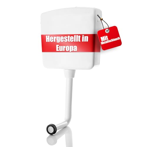 WC Spülkasten Deluxe mit Voll-Metall Schlauch, Messing Anschlüssen und Styropor Isolierung Toilettenspülkasten Spülkasten WC mit Start/Stopp-Funktion, 6-9 Liter mit Installations-Video (siehe Bilder)