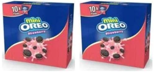 Image of Oreo Mini Strawberry Sandwich Biscuit 10 Mini Bag (10 X 20.4G) Box, 204Gram, Blue & Pink (Pack of 2)